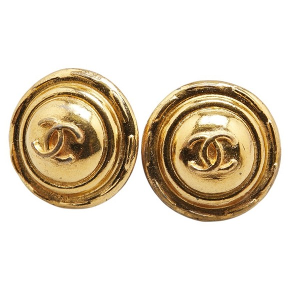 Chanel Coco Mark Round Earrings, Gold Plated, Women's, CHANEL - Picture 1 of 5